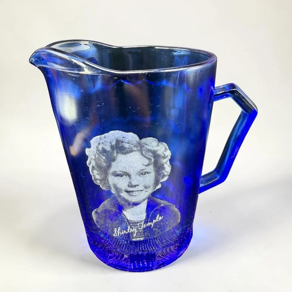 Vintage Shirley Temple‎ Cobalt Blue Glass Pitcher Creamer Depression Glass 1930s